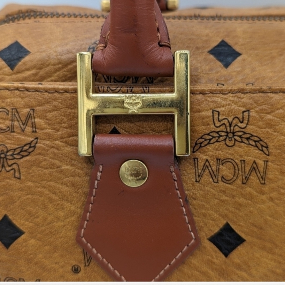 MCM Cognac Monogram Satchel with Brown Leather Trim and Gold Hardware - Picture 4 of 14